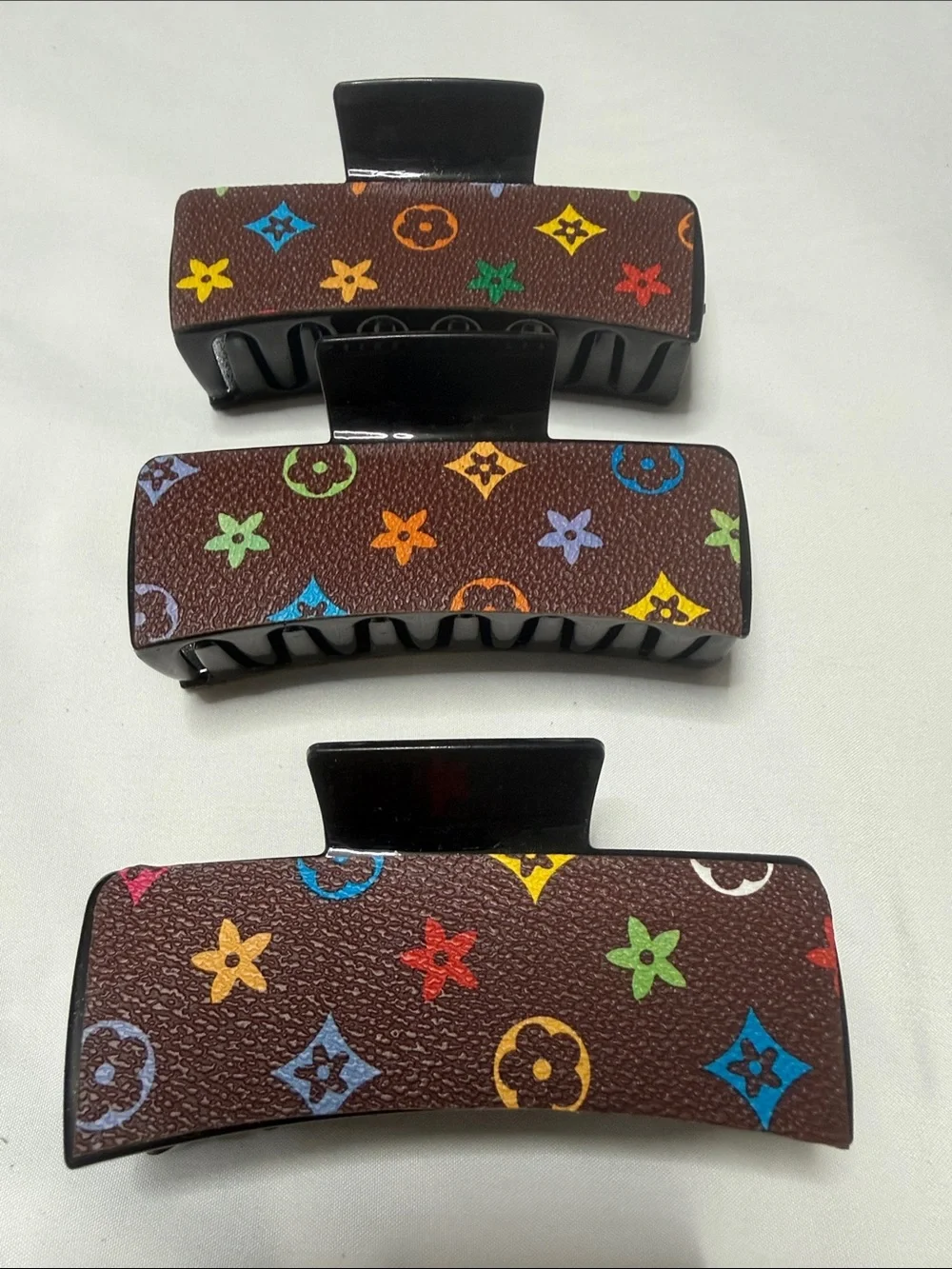 Brown Multicolor Patterned Hair Claw Clip - 3 Pack